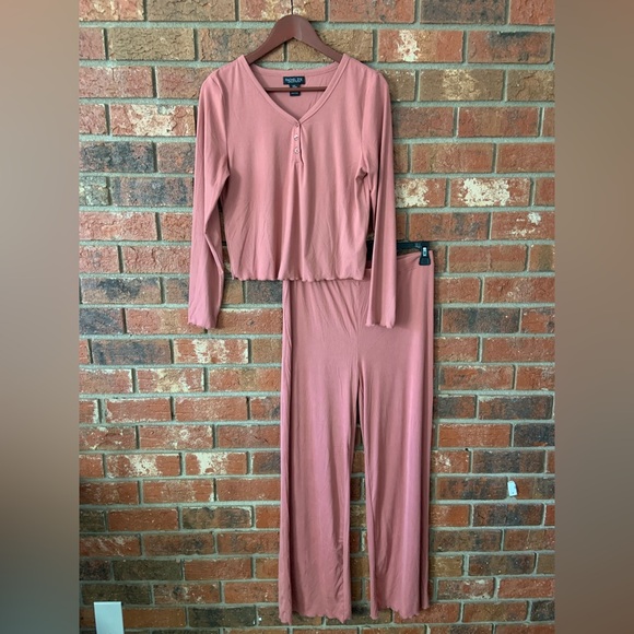 Rachel Zoe Pants - Rachel Zoe Dusty Pink Ribbed Long Sleeve Top and Pants Matching Set